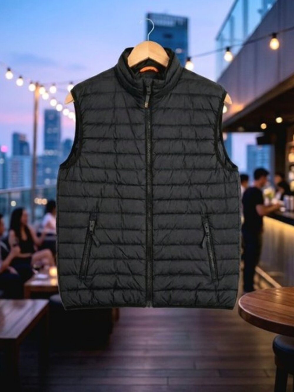 ROCKANDBLUE Zion Men's Puffer Vest Gilet Black with Bright Orange Lining Size M